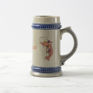Cute happy shrimp, prawn cartoon beer stein