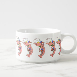Cute happy shrimp, prawn cartoon bowl