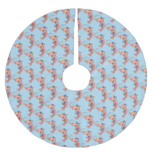 Cute happy shrimp, prawn cartoon brushed polyester tree skirt