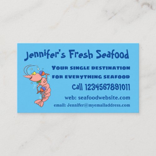 Cute happy shrimp prawn cartoon business card