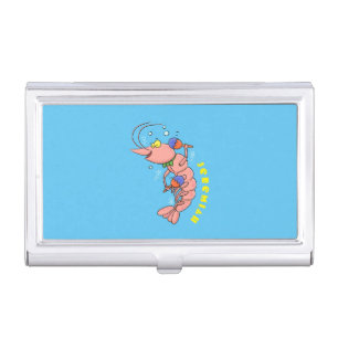 Cute happy shrimp, prawn cartoon business card case