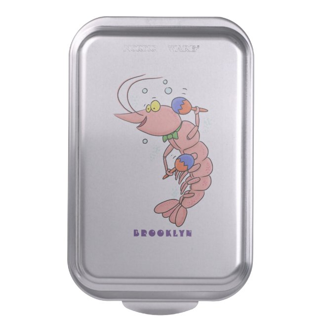 Cute happy shrimp, prawn cartoon cake pan (Front Vertical)