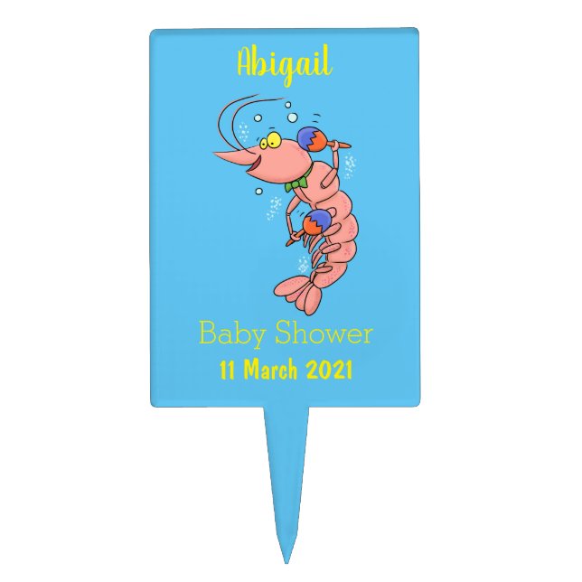 Cute happy shrimp, prawn cartoon cake topper (Front)