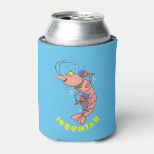 Cute happy shrimp, prawn cartoon can cooler