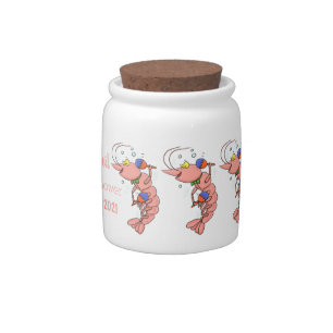 Cute happy shrimp, prawn cartoon candy jar