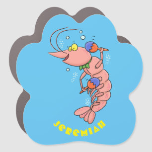 Cute happy shrimp, prawn cartoon car magnet