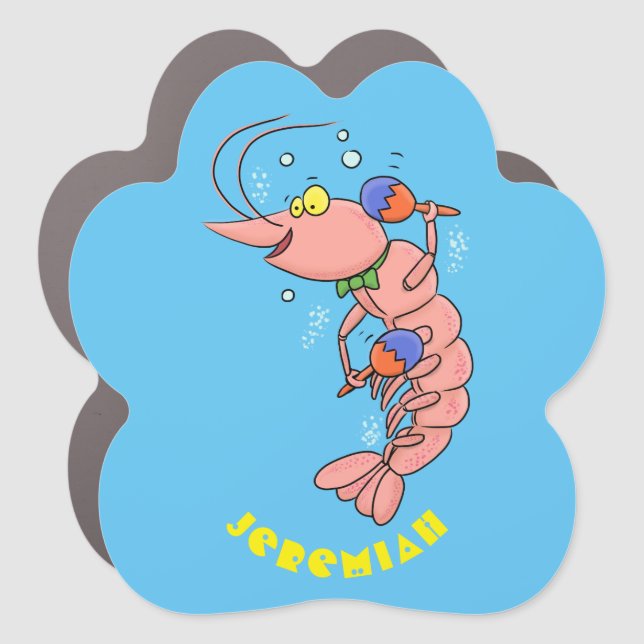 Cute happy shrimp, prawn cartoon car magnet (Front)