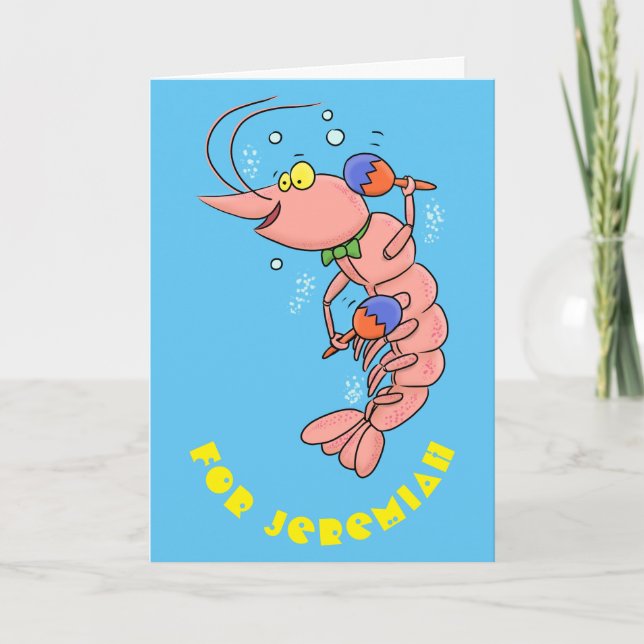 Cute happy shrimp, prawn cartoon card (Front)