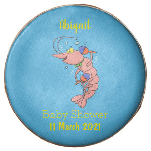 Cute happy shrimp, prawn cartoon chocolate covered oreo