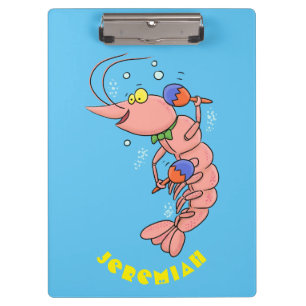 Cute happy shrimp, prawn cartoon clipboard