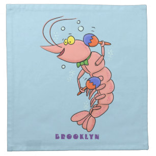 Cute happy shrimp, prawn cartoon cloth napkin