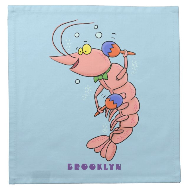 Cute happy shrimp, prawn cartoon cloth napkin (Front)