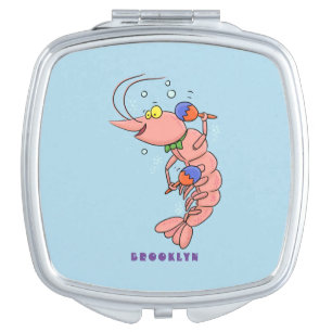 Cute happy shrimp, prawn cartoon compact mirror