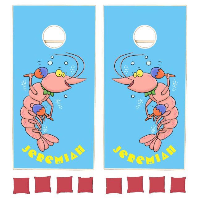 Cute happy shrimp, prawn cartoon cornhole set (Set)