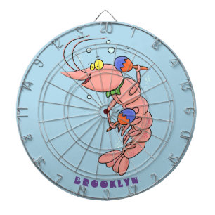 Cute happy shrimp, prawn cartoon dart board