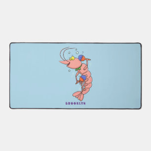 Cute happy shrimp, prawn cartoon desk mat