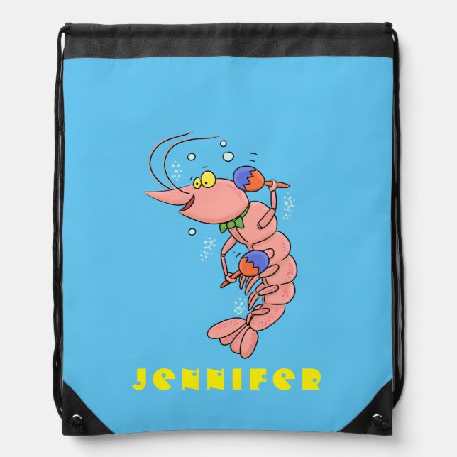 Cute happy shrimp, prawn cartoon drawstring bag (Front)