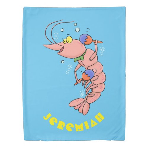 Cute happy shrimp prawn cartoon duvet cover