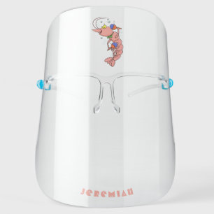 Cute happy shrimp, prawn cartoon  face shield