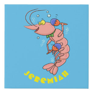 Cute happy shrimp, prawn cartoon faux canvas print