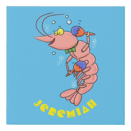 Cute happy shrimp prawn cartoon faux canvas print