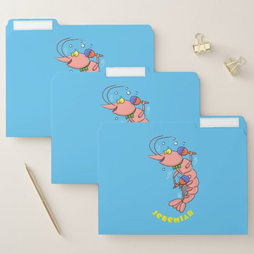 Cute happy shrimp prawn cartoon file folder