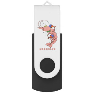 Cute happy shrimp, prawn cartoon flash drive
