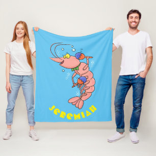 Cute happy shrimp, prawn cartoon fleece blanket
