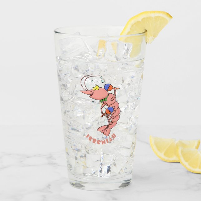 Cute happy shrimp, prawn cartoon glass (Back Ice)