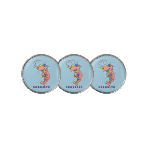 Cute happy shrimp, prawn cartoon golf ball marker