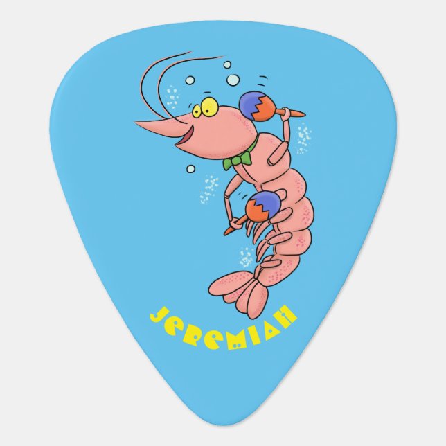 Cute happy shrimp, prawn cartoon  guitar pick (Front)
