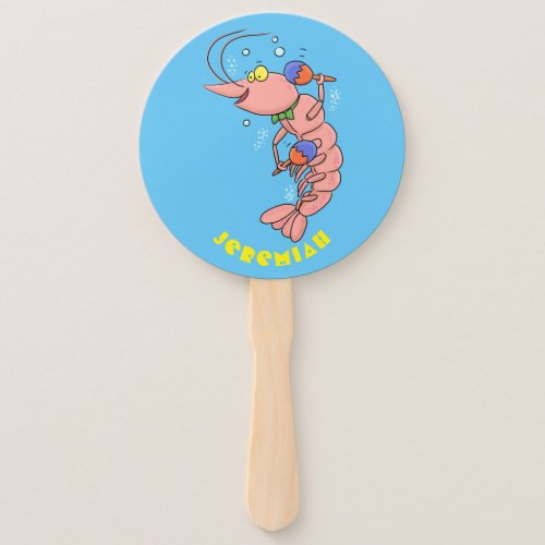 Cute happy shrimp prawn cartoon hand fan