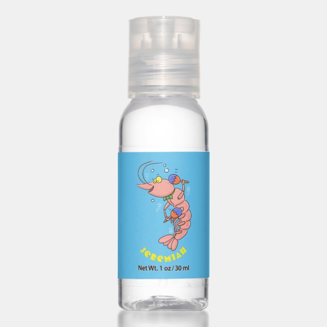 Cute happy shrimp, prawn cartoon hand sanitizer (Front)
