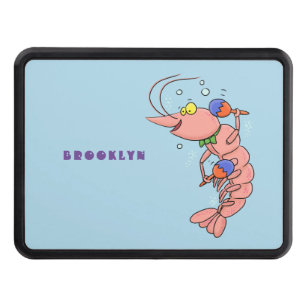 Cute happy shrimp, prawn cartoon hitch cover