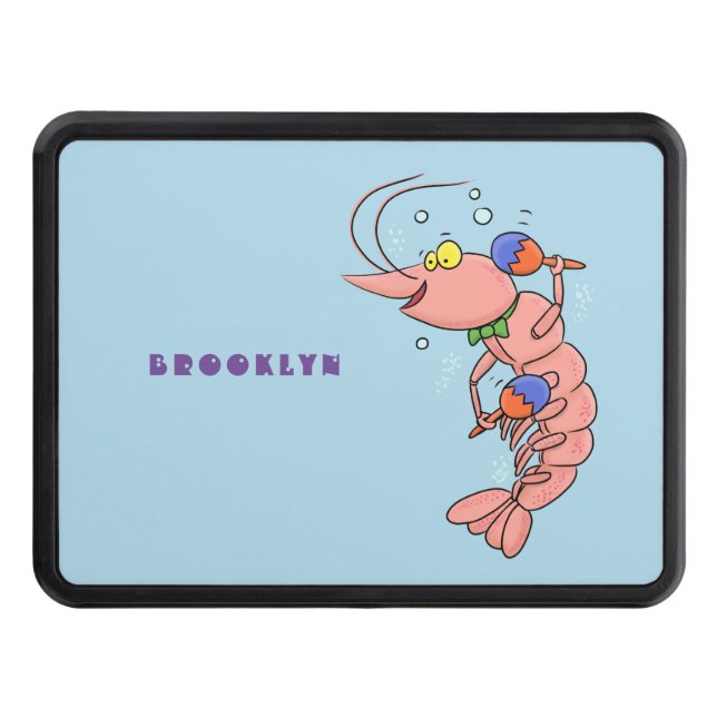 Cute happy shrimp, prawn cartoon hitch cover (Front)