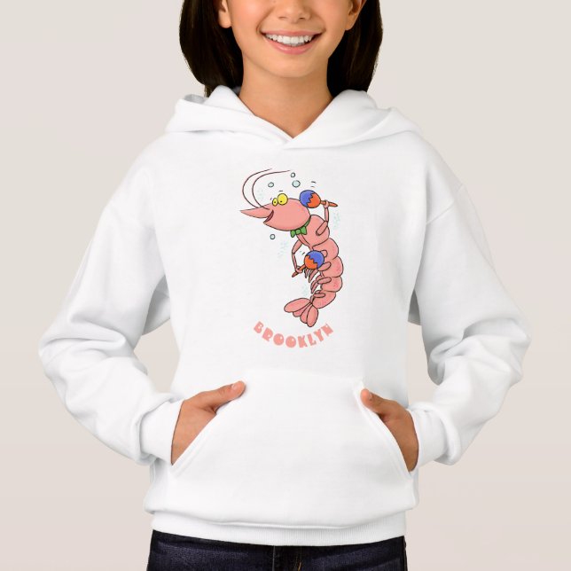 Cute happy shrimp, prawn cartoon hoodie (Front)