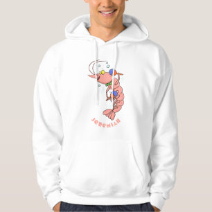 Cute happy shrimp, prawn cartoon hoodie