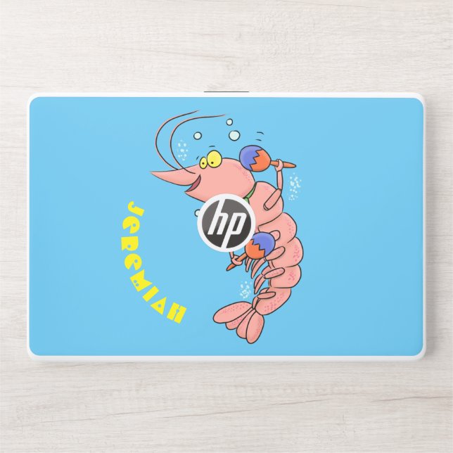Cute happy shrimp, prawn cartoon HP laptop skin (Front)