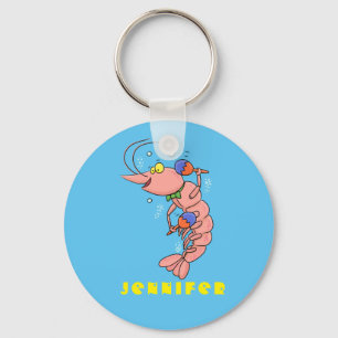 Cute happy shrimp, prawn cartoon keychain