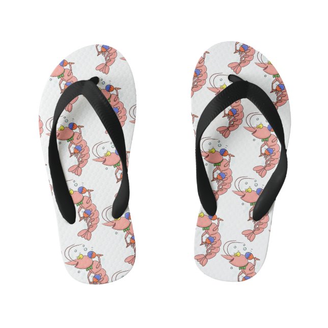 Cute happy shrimp, prawn cartoon kid's flip flops (Footbed)