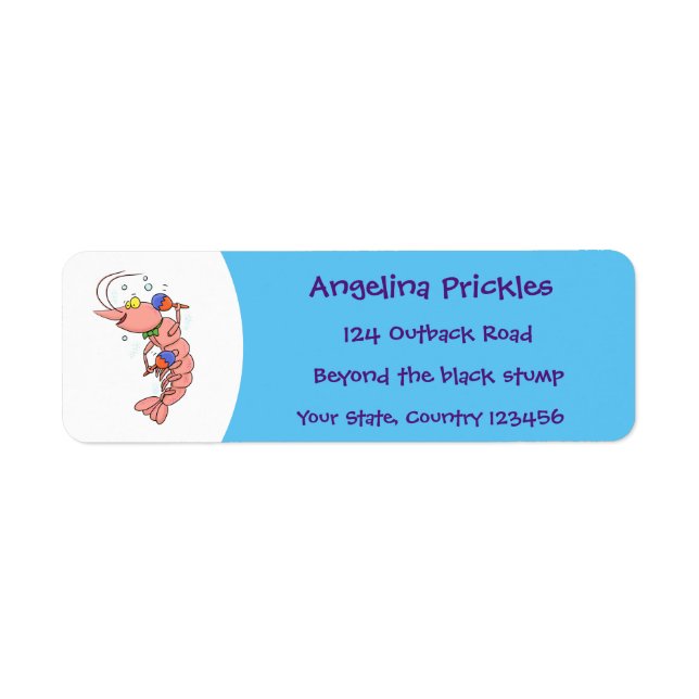 Cute happy shrimp, prawn cartoon label (Front)