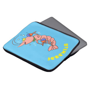 Cute happy shrimp, prawn cartoon laptop sleeve