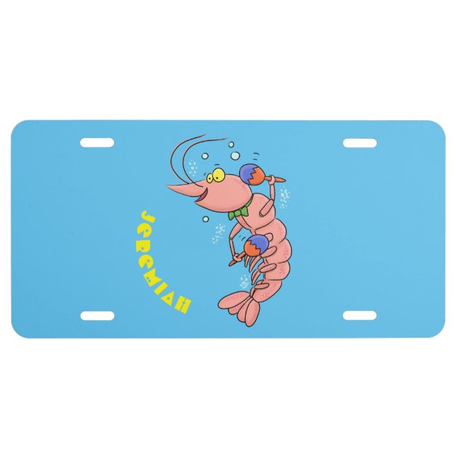 Cute happy shrimp, prawn cartoon  license plate (Front)