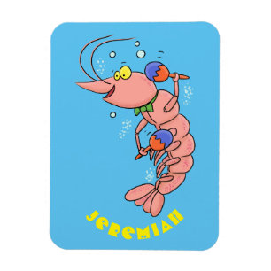 Cute happy shrimp, prawn cartoon magnet
