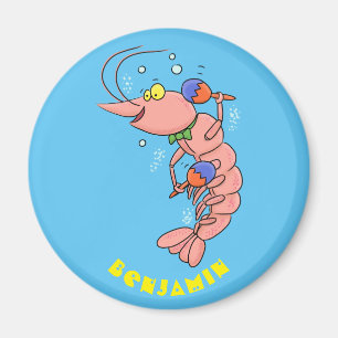 Cute happy shrimp, prawn cartoon magnet