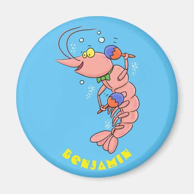 Cute happy shrimp, prawn cartoon magnet (Front)