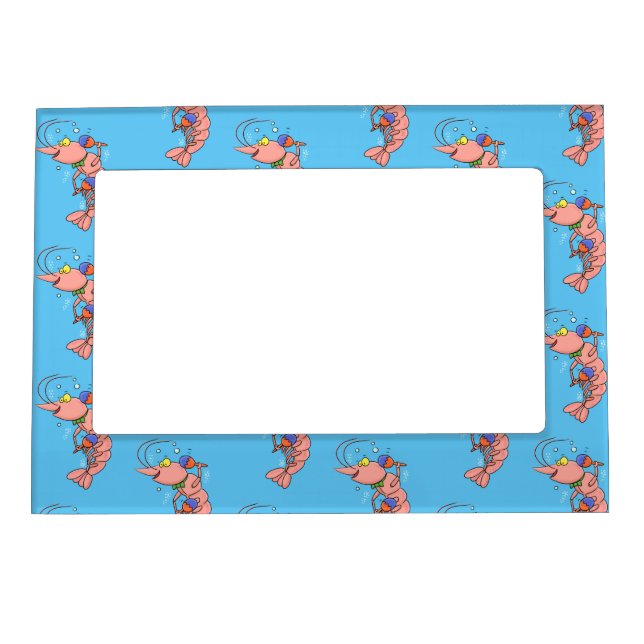 Cute happy shrimp, prawn cartoon magnetic frame (Front)