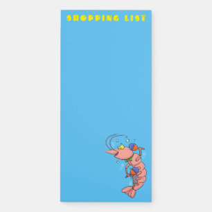 Cute happy shrimp, prawn cartoon magnetic notepad