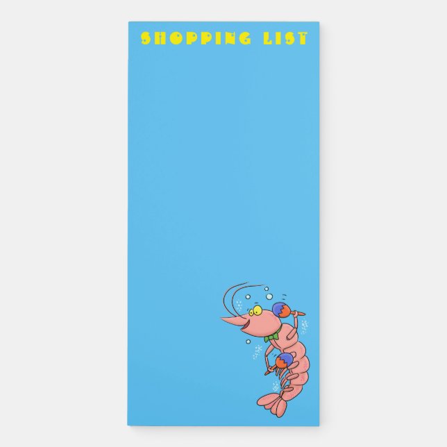 Cute happy shrimp, prawn cartoon magnetic notepad (Front)