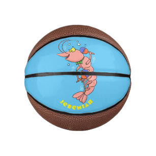 Cute happy shrimp, prawn cartoon mini basketball